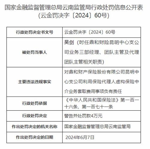 虛構保險中介業務套取費用，解析鼎和財險昆明支公司被罰12萬元事件